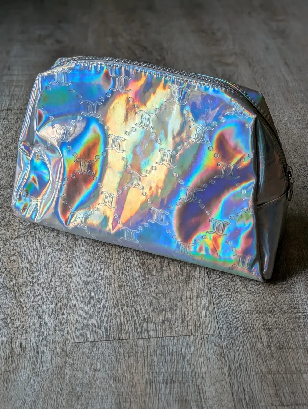Juicy Couture Holographic Rainbow Cosmetic Makeup Travel Bag NWOT